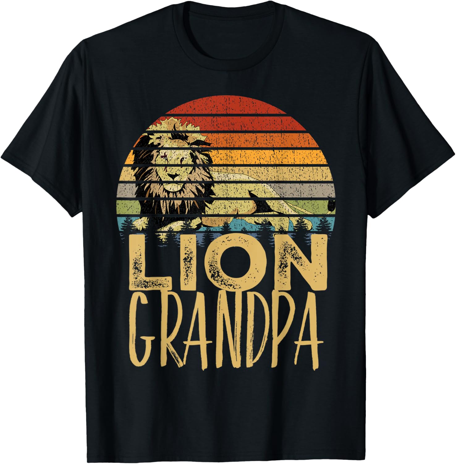Vintage Lion Grandad Retro Distressed Gift Africa T-Shirt - T-Shirt | Black