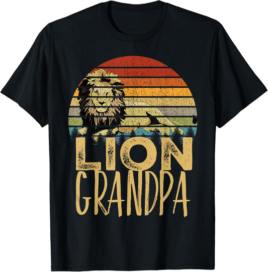 Vintage Lion Grandad Retro Distressed Gift Africa T-Shirt - T-Shirt | Black