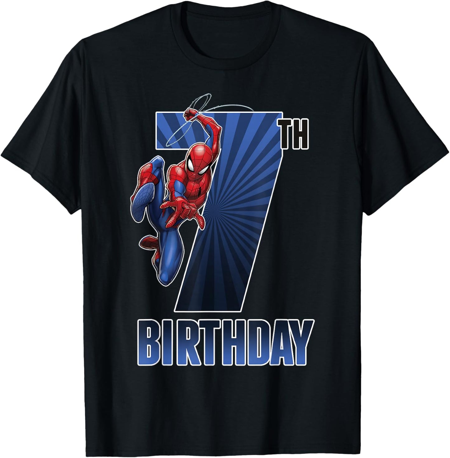 Marvel Spider-Man Swinging 7th Birthday Graphic Small T-Shirt - T-Shirt | Black