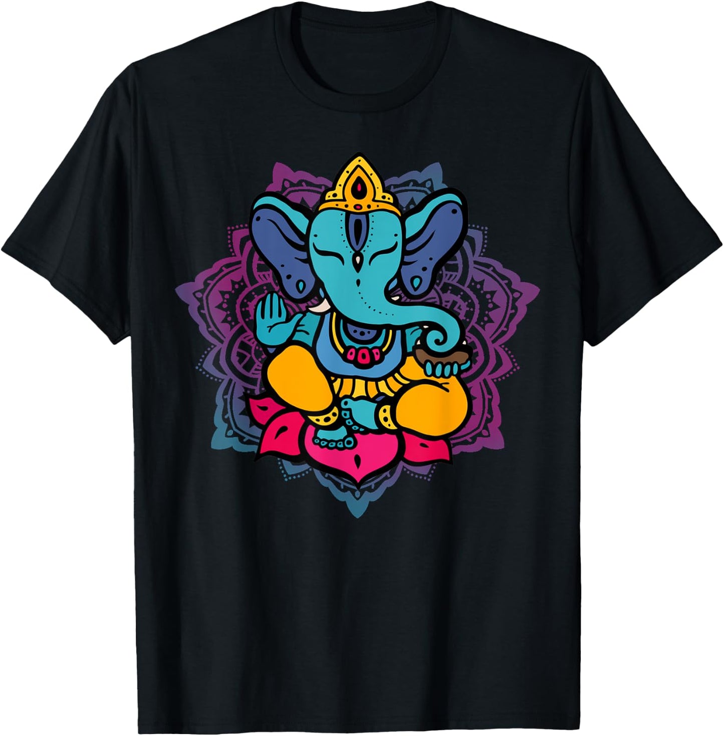 Beautiful Ganesha in Yoga Lotus Meditation Mandala T-Shirt - T-Shirt | Black