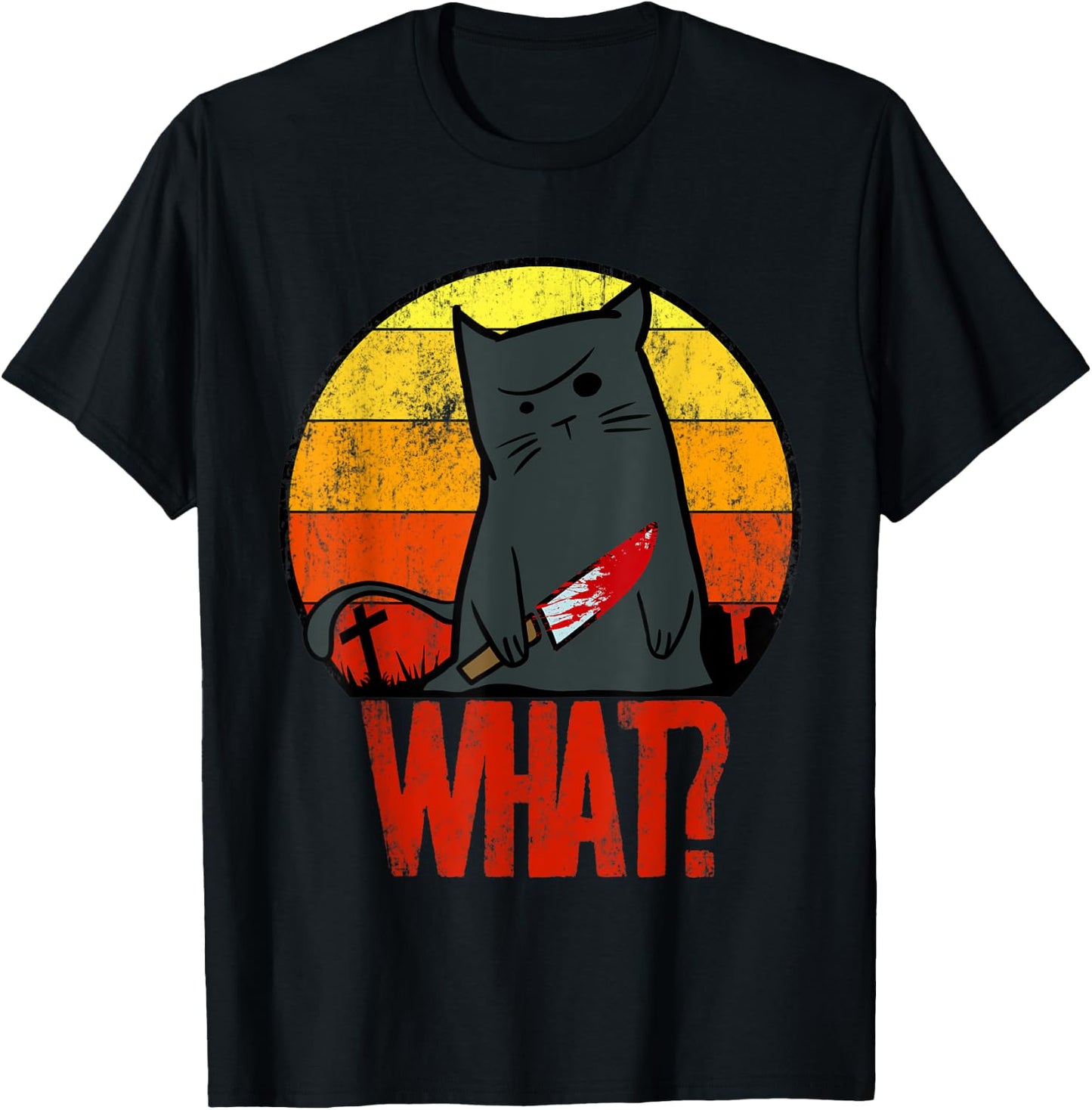Retro Murderous Black Cat What With Knife Funny Halloween Women T-Shirt - T-Shirt | Black