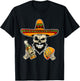 Mexican Sugar Skull with Tacos and Beer Funny T-Shirt - T-Shirt | Black