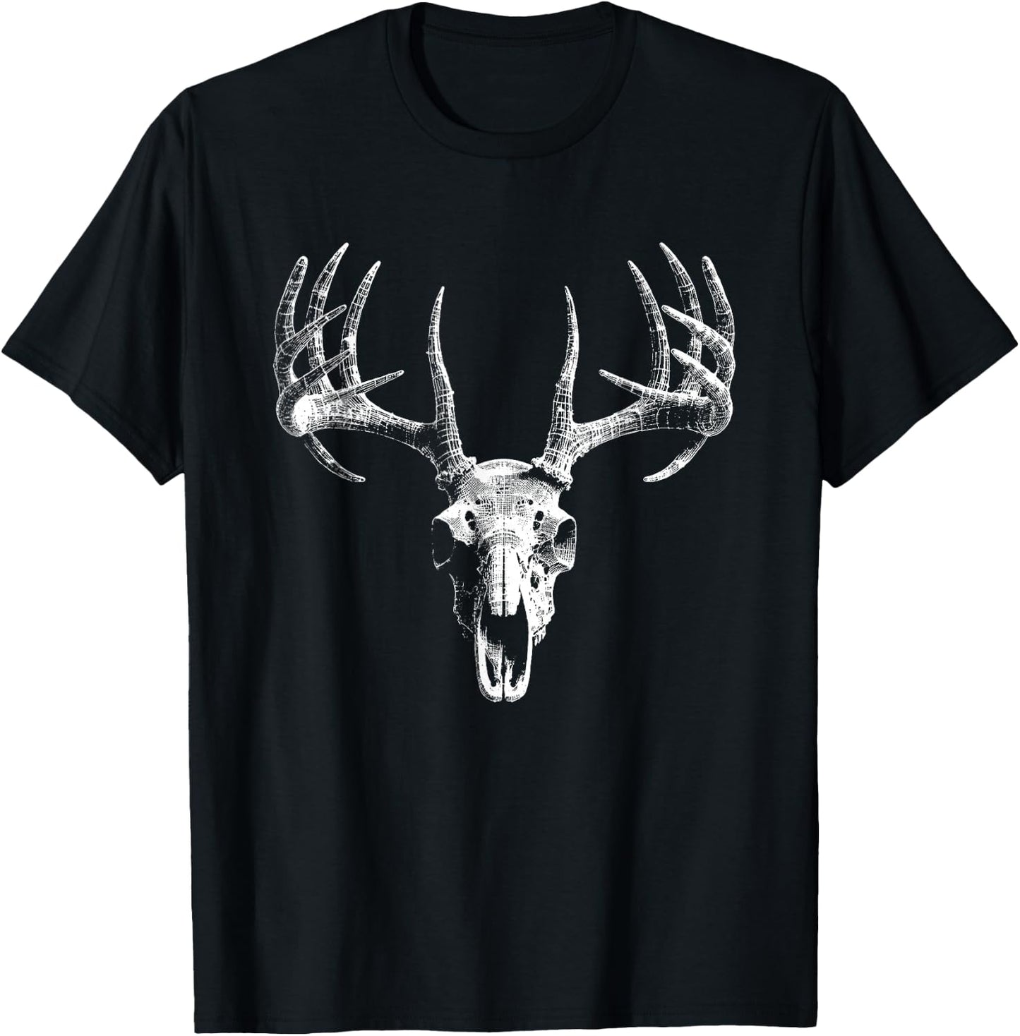Deer Skull Antler Illustration - Vintage Deer Lover T-Shirt - T-Shirt | Black