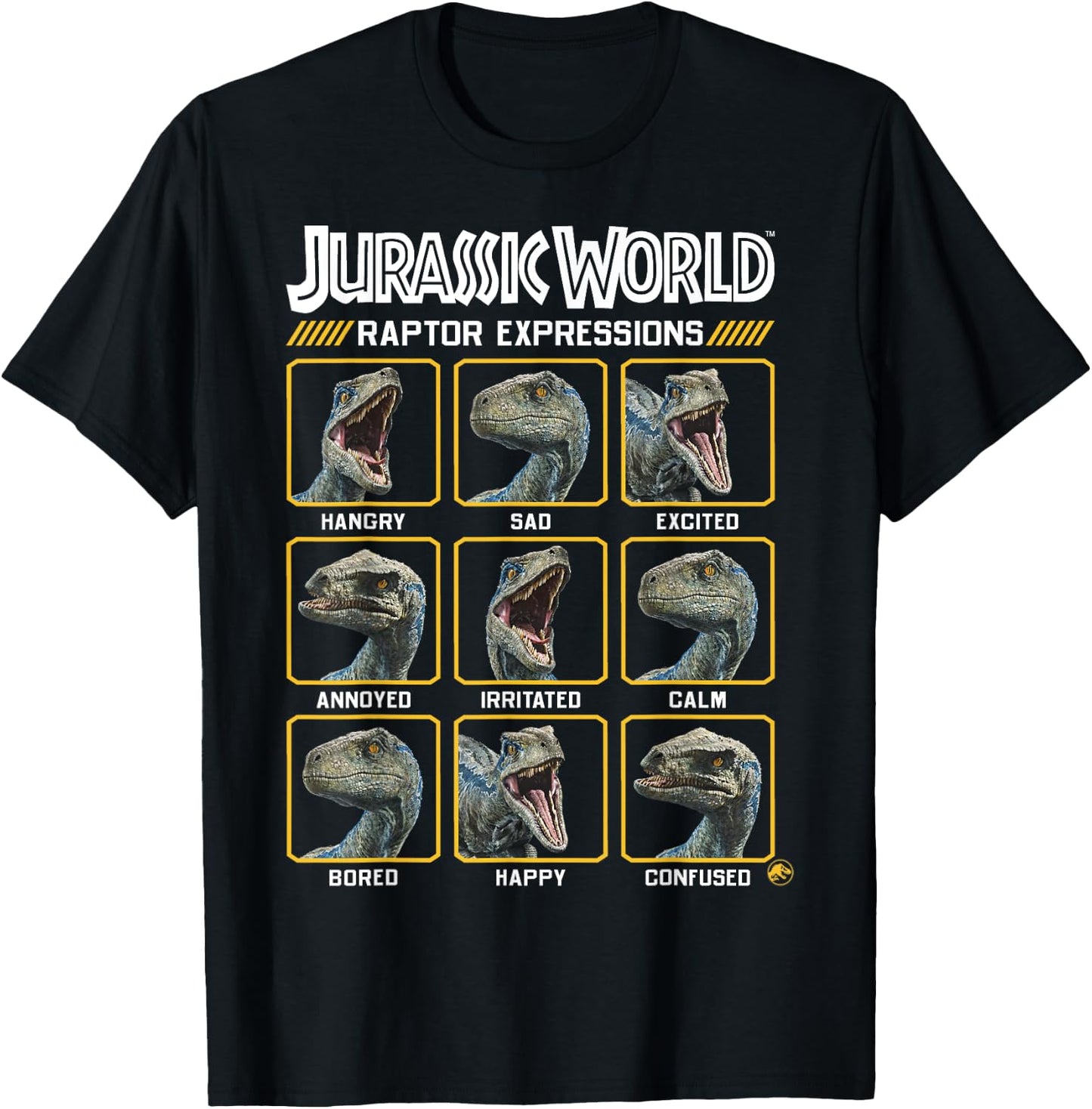 Jurassic World Two Blue Raptor Expressions Graphic Short Sleeve T-Shirt - T-Shirt | Black