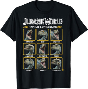 Jurassic World Two Blue Raptor Expressions Graphic Short Sleeve T-Shirt - T-Shirt | Black