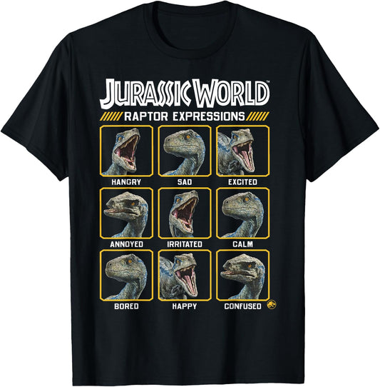 Jurassic World Two Blue Raptor Expressions Graphic Short Sleeve T-Shirt - T-Shirt | Black