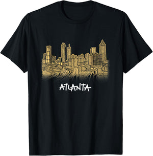 Atlanta Georgia ATL Peach State Skyline Panorama T Shirt T-Shirt - T-Shirt | Black