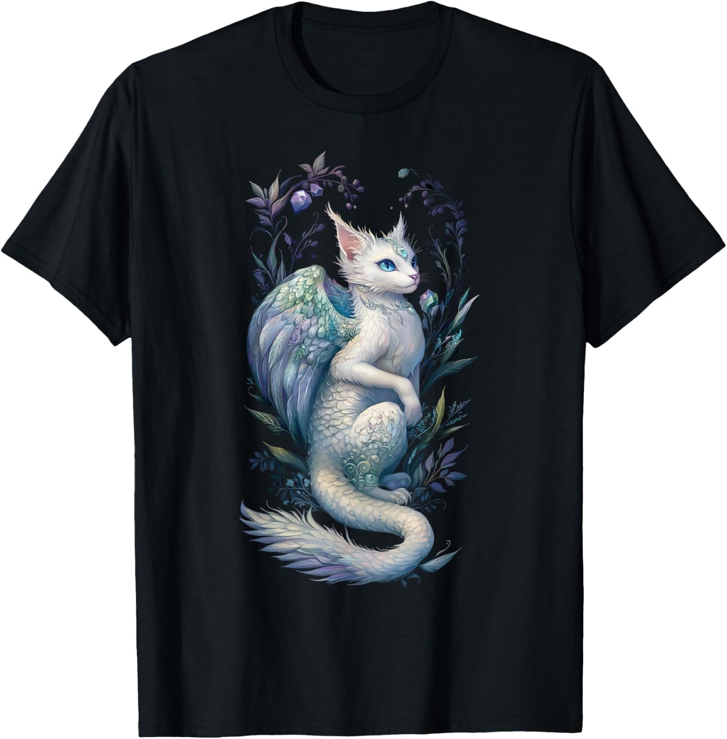 Enchanting Cat Dragon Fairy - Pearl and Gemstone Hues T-Shirt - T-Shirt | Black