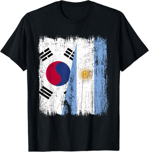 South Korea Argentina Half Flag Korean Argentinian Roots T-Shirt - T-Shirt | Black