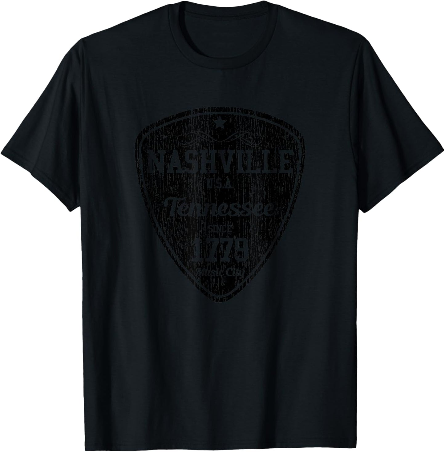 Nashville Country Music City Guitar Pick Gift T-Shirt - T-Shirt | Black