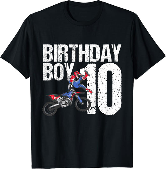 10 Year Old Dirt Bike Birthday Party Motocross MX 10th Gift T-Shirt - T-Shirt | Black