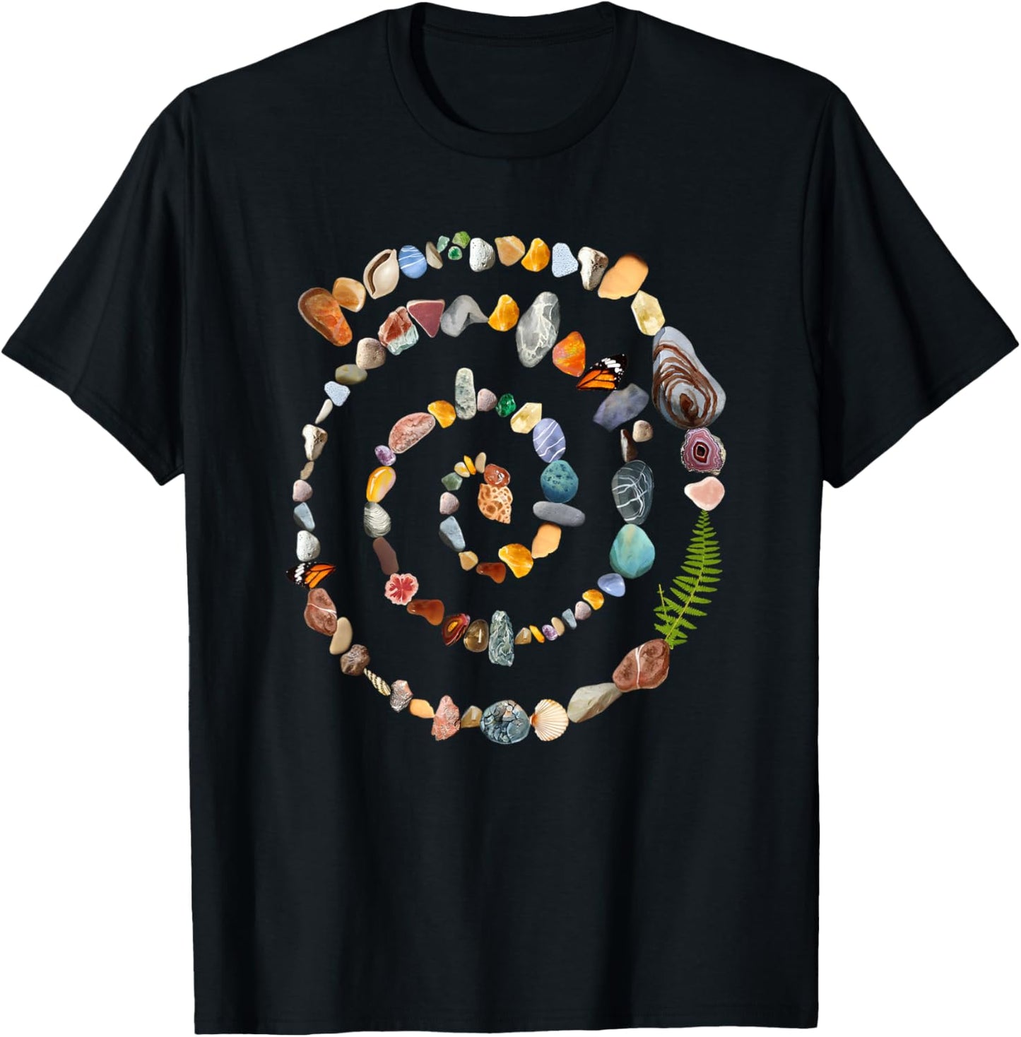Nature Spiral 90s Ocean Stones Gems Coastal Naturecore T-Shirt - T-Shirt | Black
