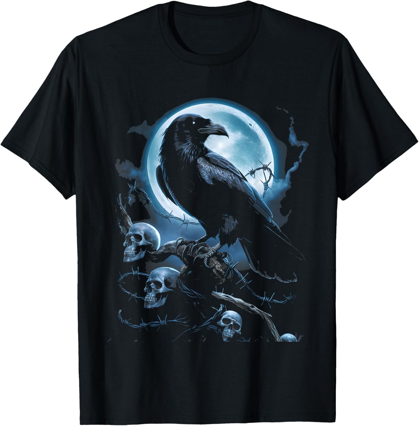 Black Crow Raven Bird Gothic Y2K Style Skull T-Shirt - T-Shirt | Black