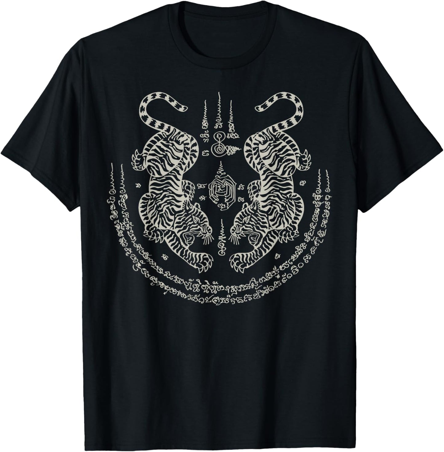 Sak Yant Thai Tattoo Twin Tiger Muay Magical Thailand Gift T-Shirt - T-Shirt | Black