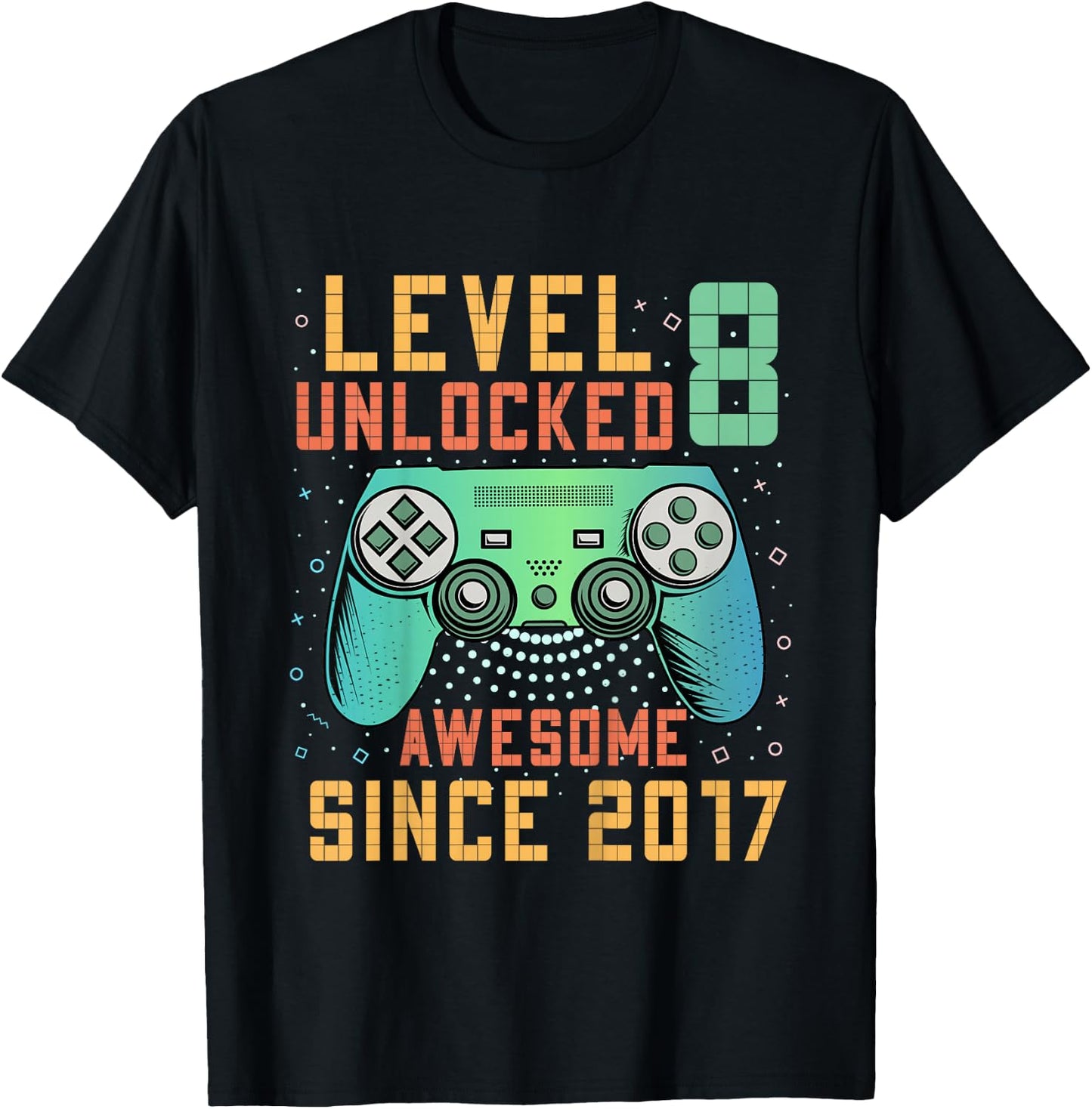 Kids Level 8 Unlocked 8th Birthday 8 Year Old Boy Gifts Gaming T-Shirt - T-Shirt | Black