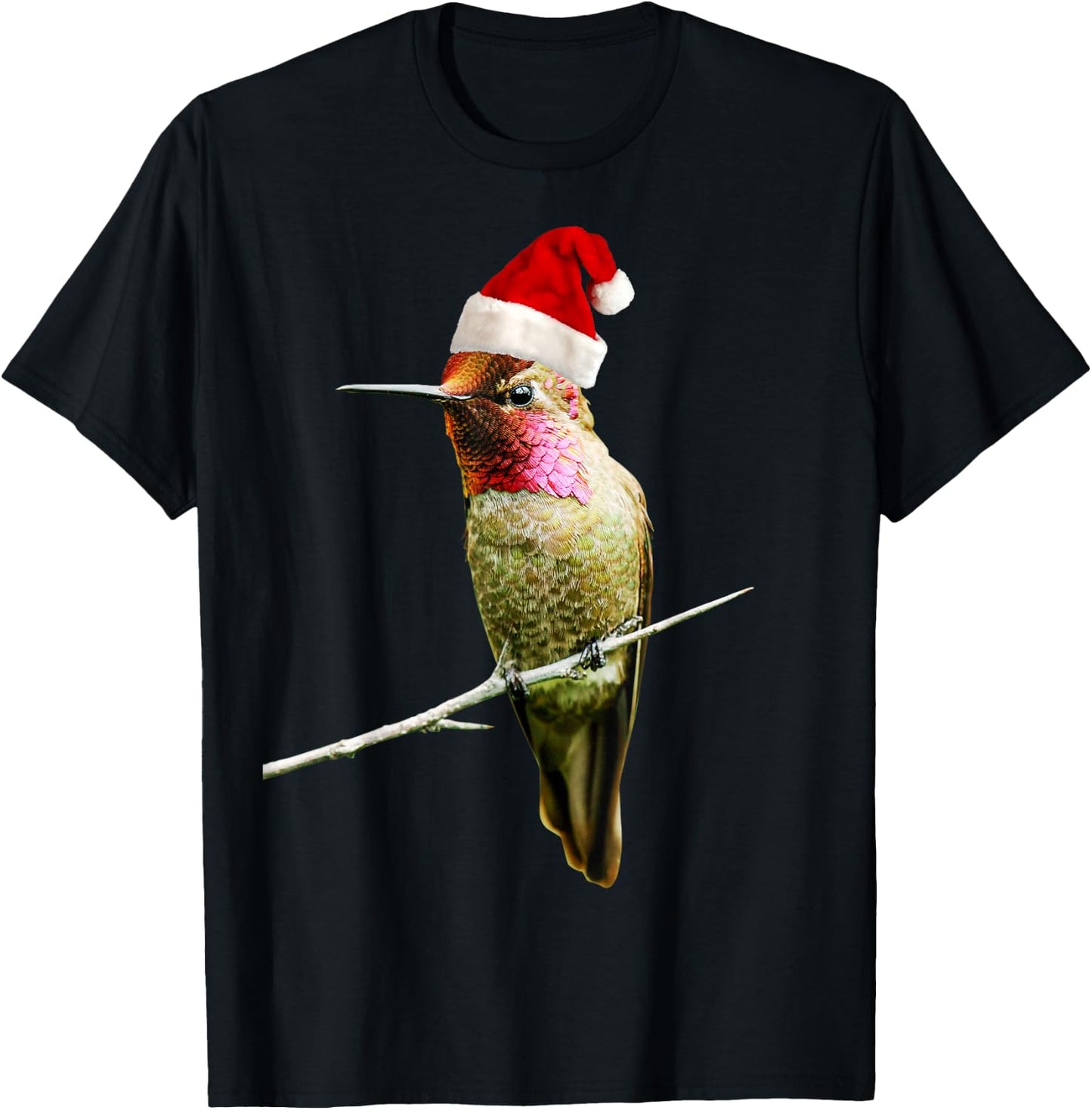 Hummingbird Santa Cute Christmas Hat Design for Bird Lovers T-Shirt - T-Shirt | Black