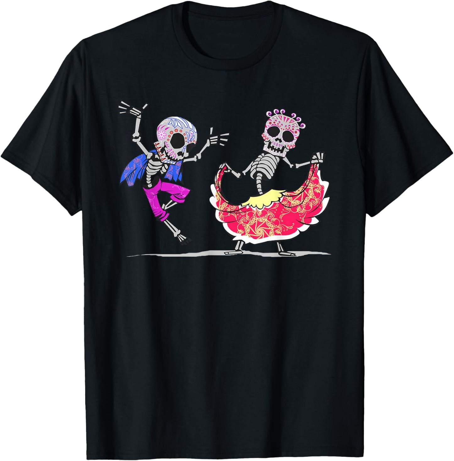 Ballet Folklorico Couples Mexican Dancer Sugar Skull T Shirt T-Shirt - T-Shirt | Black