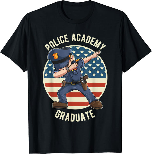 Dabbing Police Academy Cop Graduation Gift American Flag T-Shirt - T-Shirt | Black