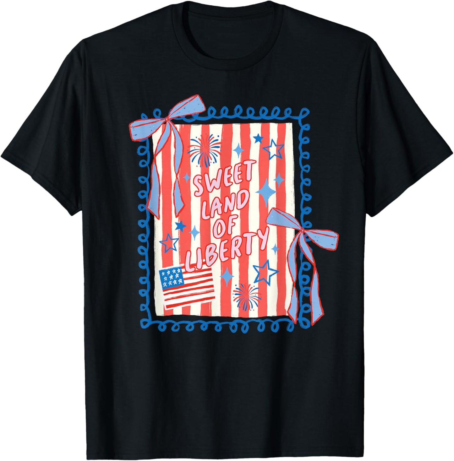 Sweet Land of Liberty Patriotic Coquette USA Bow Flag T-Shirt - T-Shirt | Black