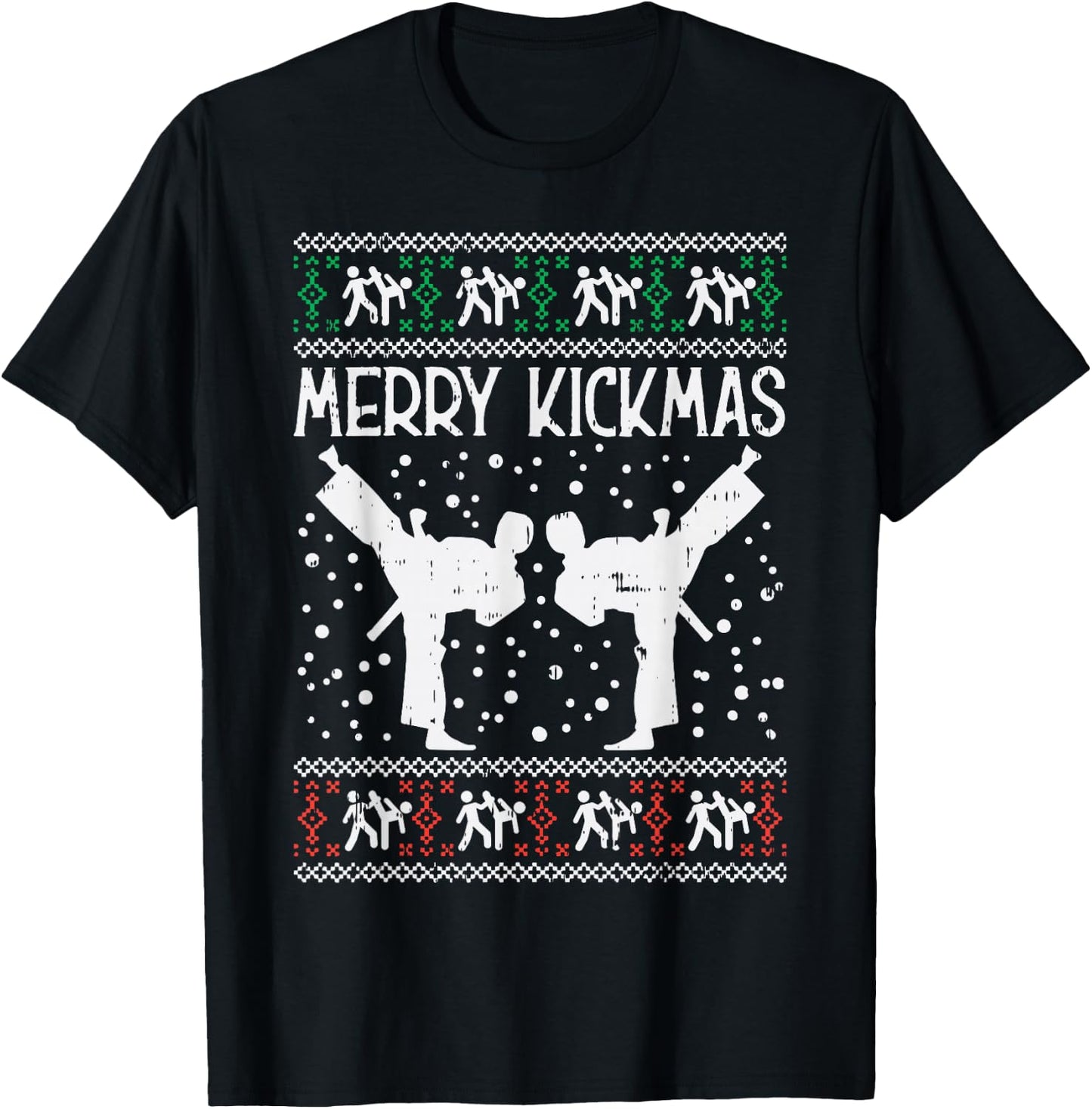 Merry Kickmas Ugly Christmas Karate Jiu Jitsu Martial Gift T-Shirt - T-Shirt | Black