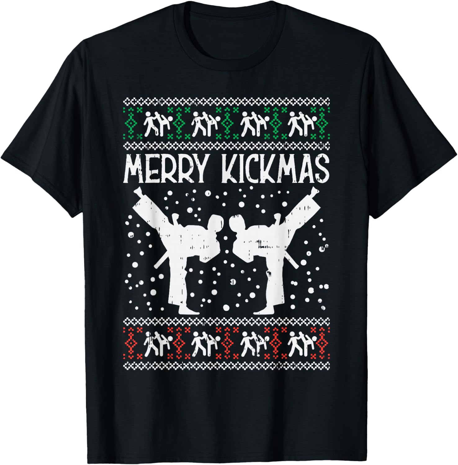 Merry Kickmas Ugly Christmas Karate Jiu Jitsu Martial Gift T-Shirt - T-Shirt | Black