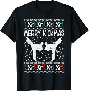 Merry Kickmas Ugly Christmas Karate Jiu Jitsu Martial Gift T-Shirt - T-Shirt | Black