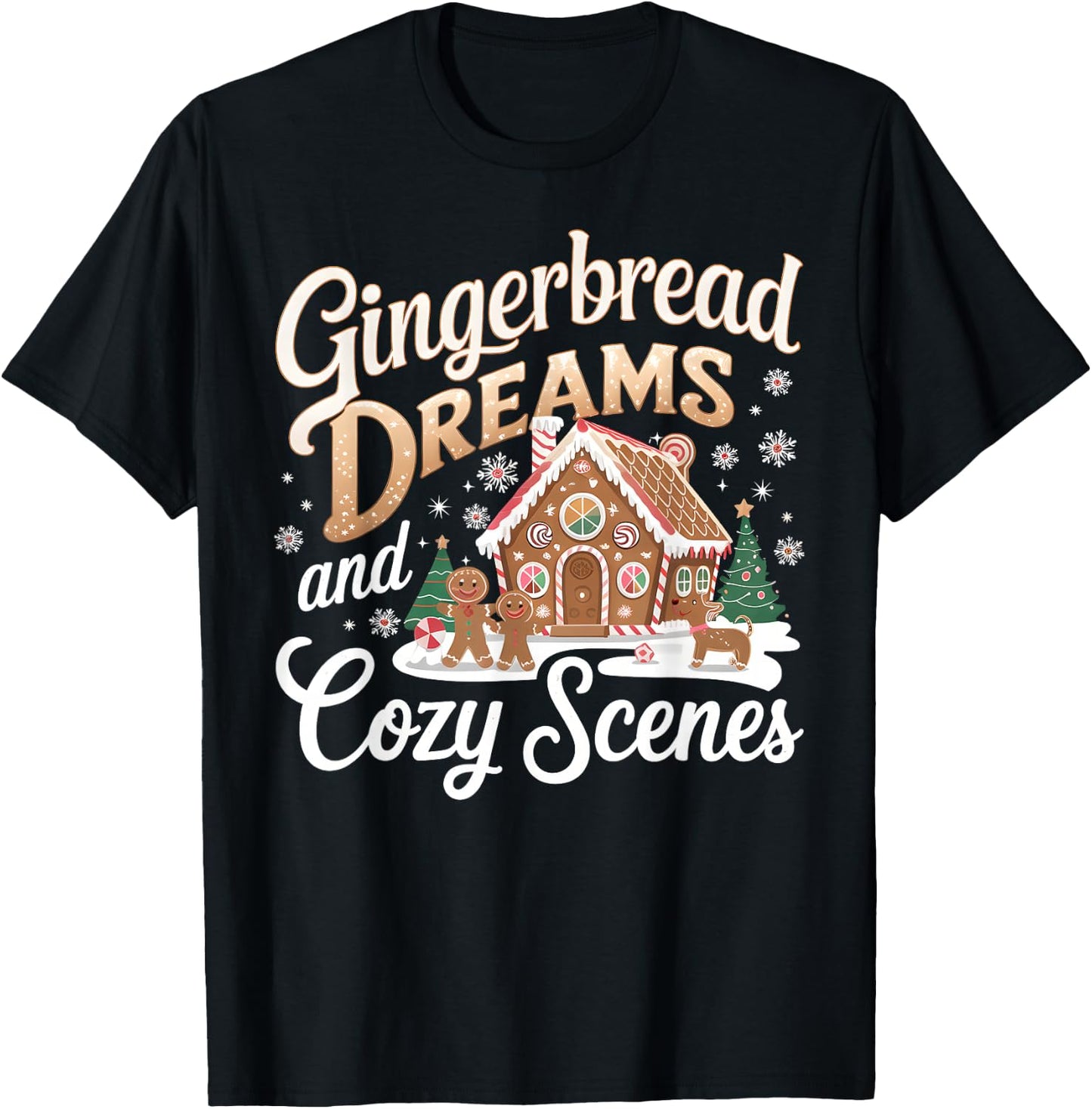 Funny Christmas Gingerbread House Cozy Winter Holiday Baking T-Shirt - T-Shirt | Black