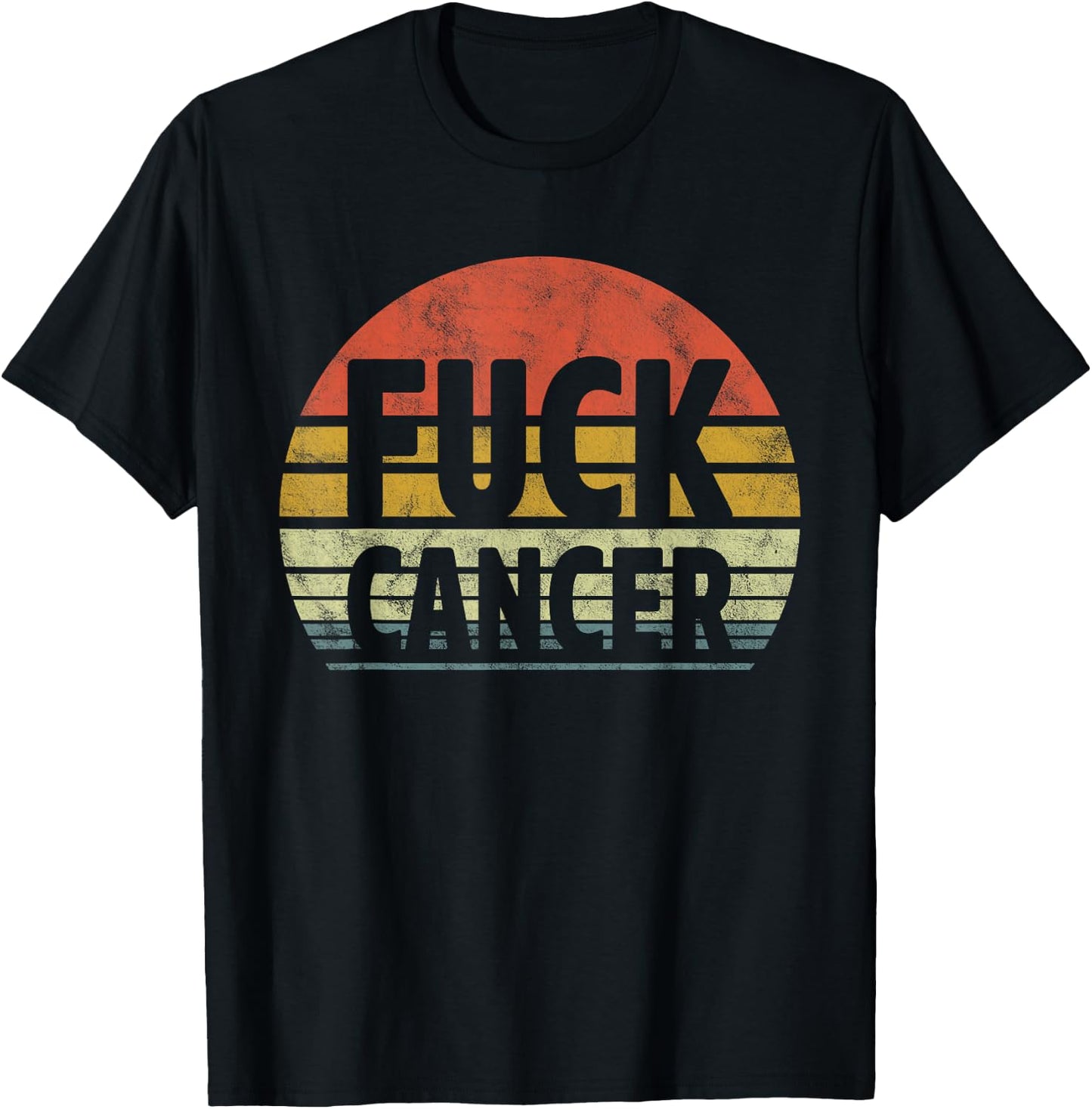 Fuck Cancer Breast Cancer Awareness Gift Retro Distressed T-Shirt - T-Shirt | Black