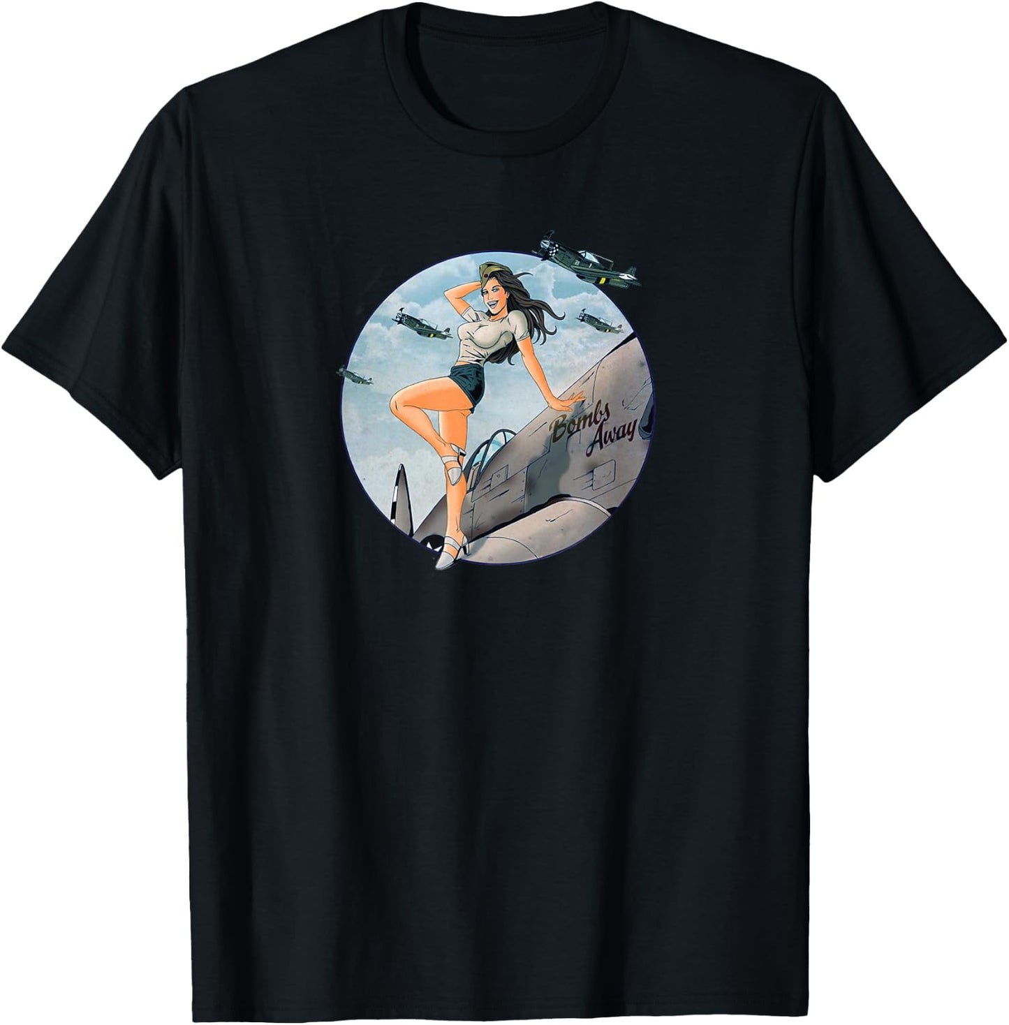 Pinup Girls Air Force Bombs Away WW2 Poster T-Shirt - T-Shirt | Black