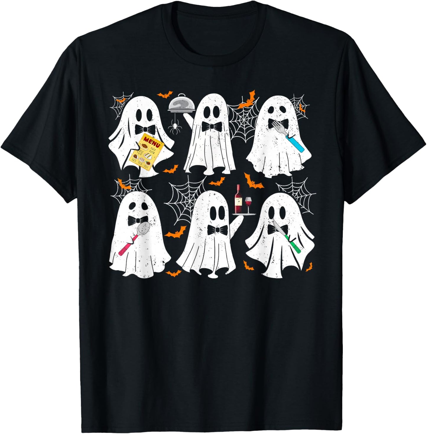 Ghost Waiter Waitress Funny Costume For Halloween Men Women T-Shirt - T-Shirt | Black