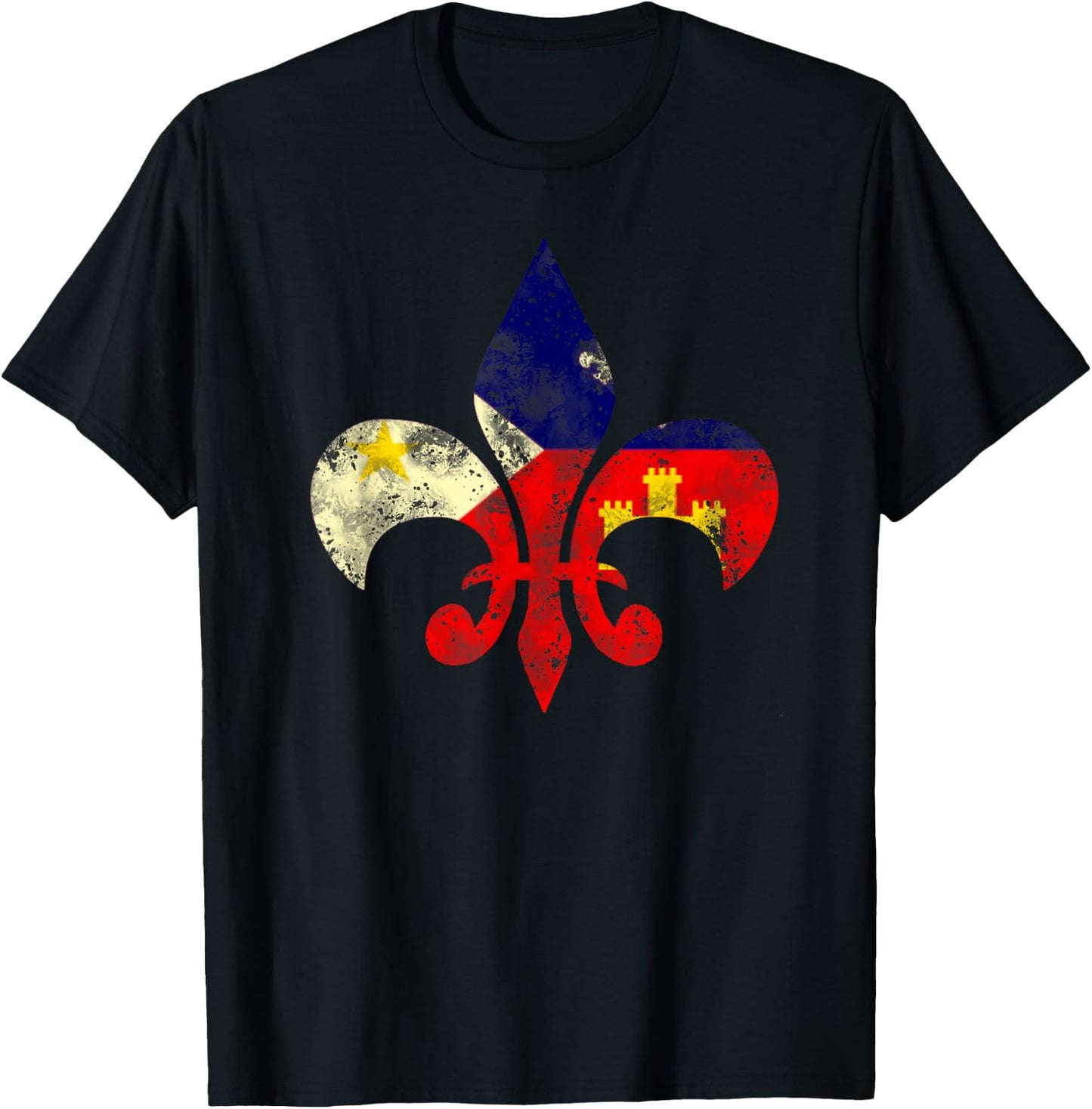 Louisiana Cajun Proud Acadiana Flag Distressed Fleur T-Shirt - T-Shirt | Black