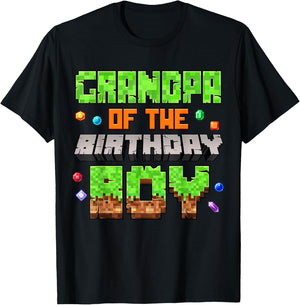 Grandpa Of The Birthday Boy Pixel Gaming Video Game Kids T-Shirt - T-Shirt | Black
