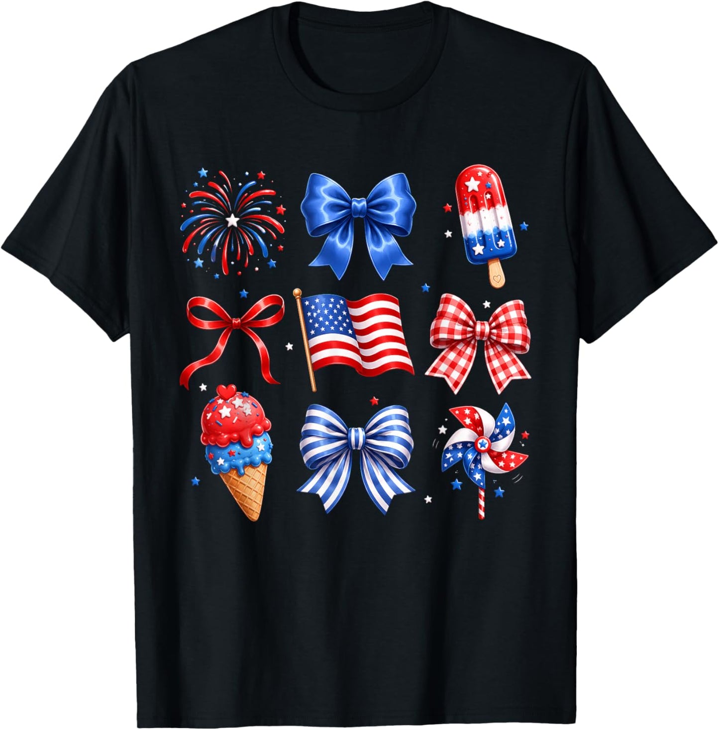 Coquette Bow Ice Cream America Patriotic 4th of July Women T-Shirt - T-Shirt | Black