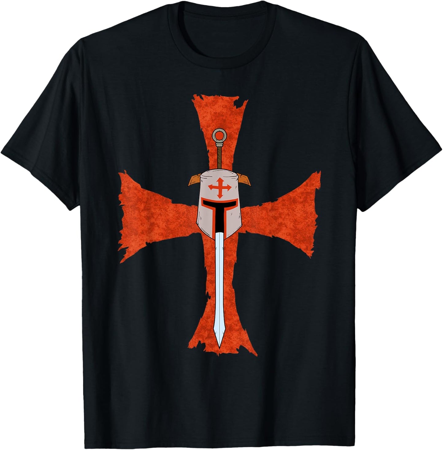 Deus Vult Crusade Sign Cross Crucifix Medieval Templar Sword T-Shirt - T-Shirt | Black