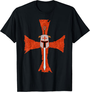 Deus Vult Crusade Sign Cross Crucifix Medieval Templar Sword T-Shirt - T-Shirt | Black