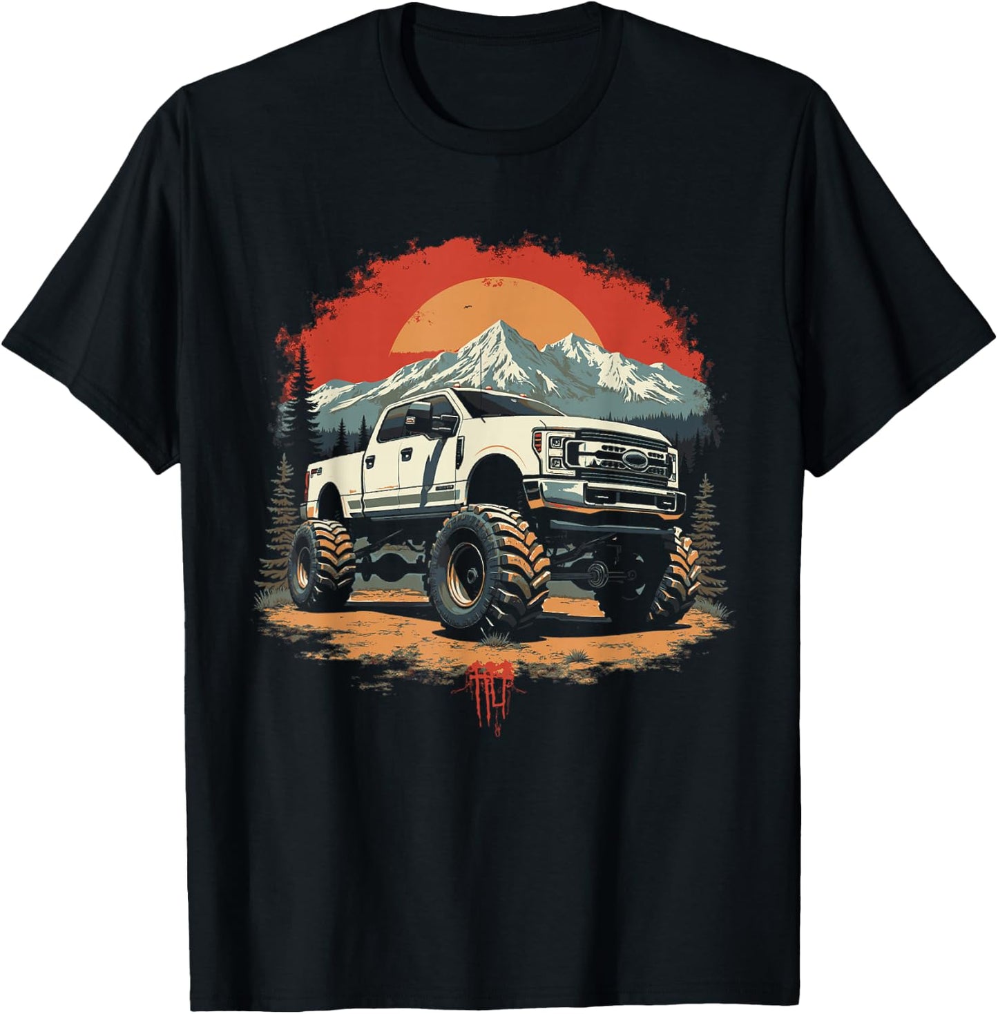 2022 Crew Cab Powerstroke Sunset Mountain Scene 350 Truck T-Shirt - T-Shirt | Black