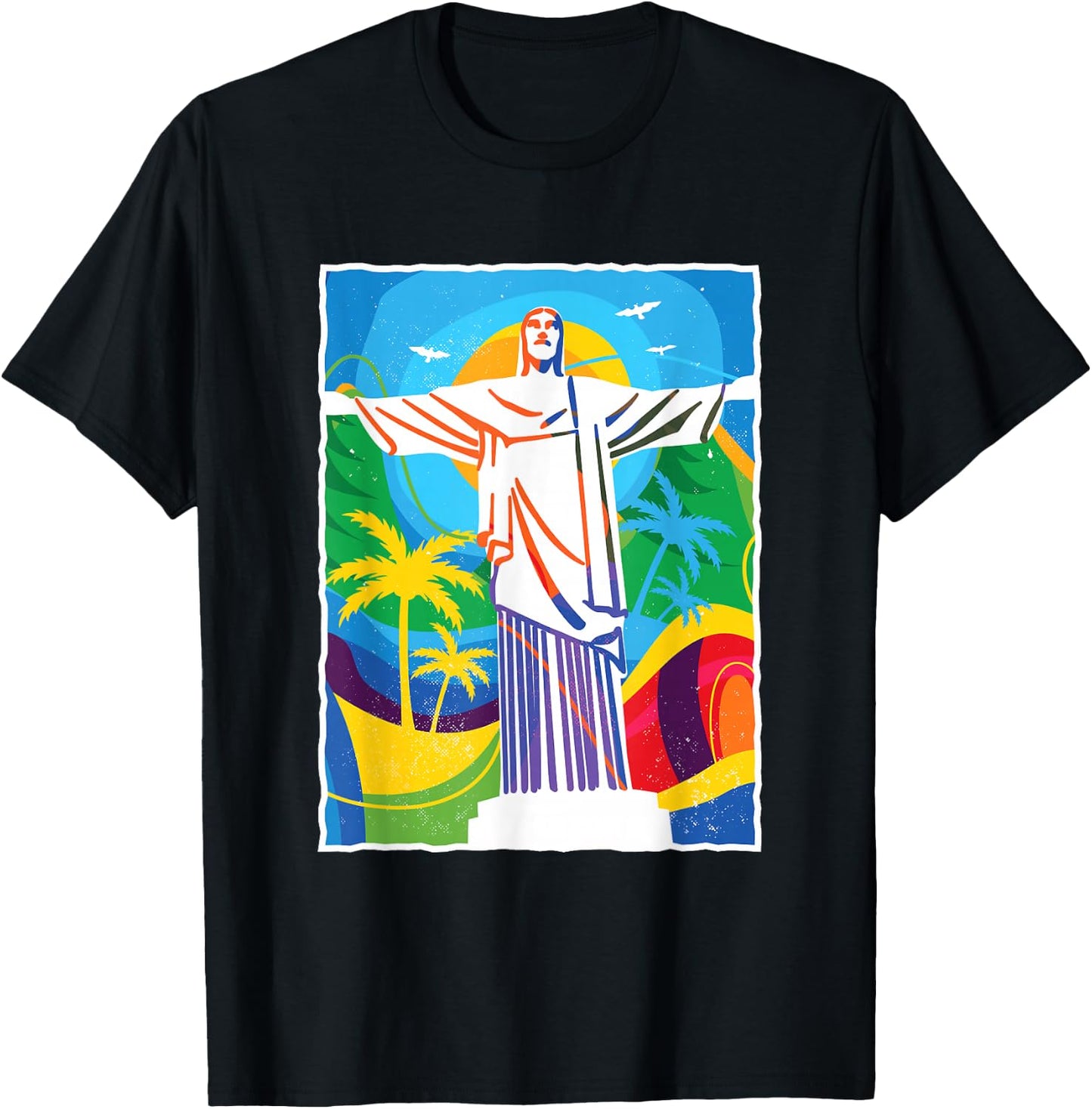 Rio De Janeiro - Colourful Jesus Brazil Travel Souvenir Gift T-Shirt - T-Shirt | Black