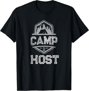 Retro CAMP HOST Campground Staff Campsite Team Hosting Crew T-Shirt - T-Shirt | Black