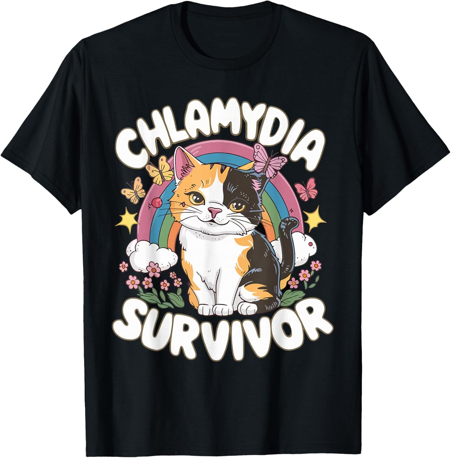 Inappropriate Dark Humor & Offensive Crew Clothing Chlamydia Survivor Funny Cat Meme Embarrassing Adult Humor T-Shirt - T-Shirt | Black