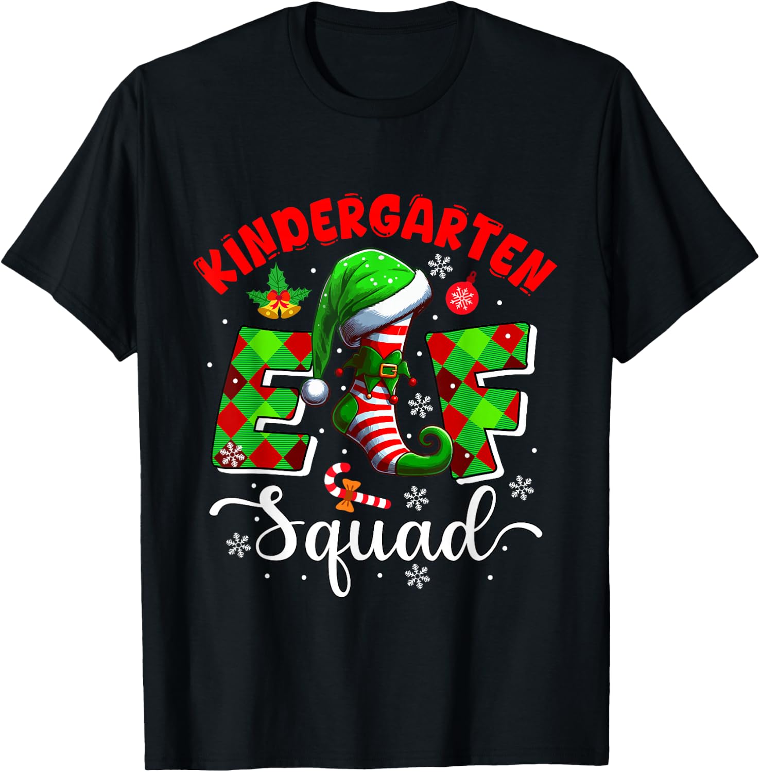 Kindergarten Elf Squad Christmas Teachers Students Team T-Shirt - T-Shirt | Black
