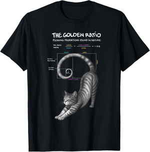 Math Mathematics Fibonacci Sequence The Cat Golden Ratio T-Shirt - T-Shirt | Black