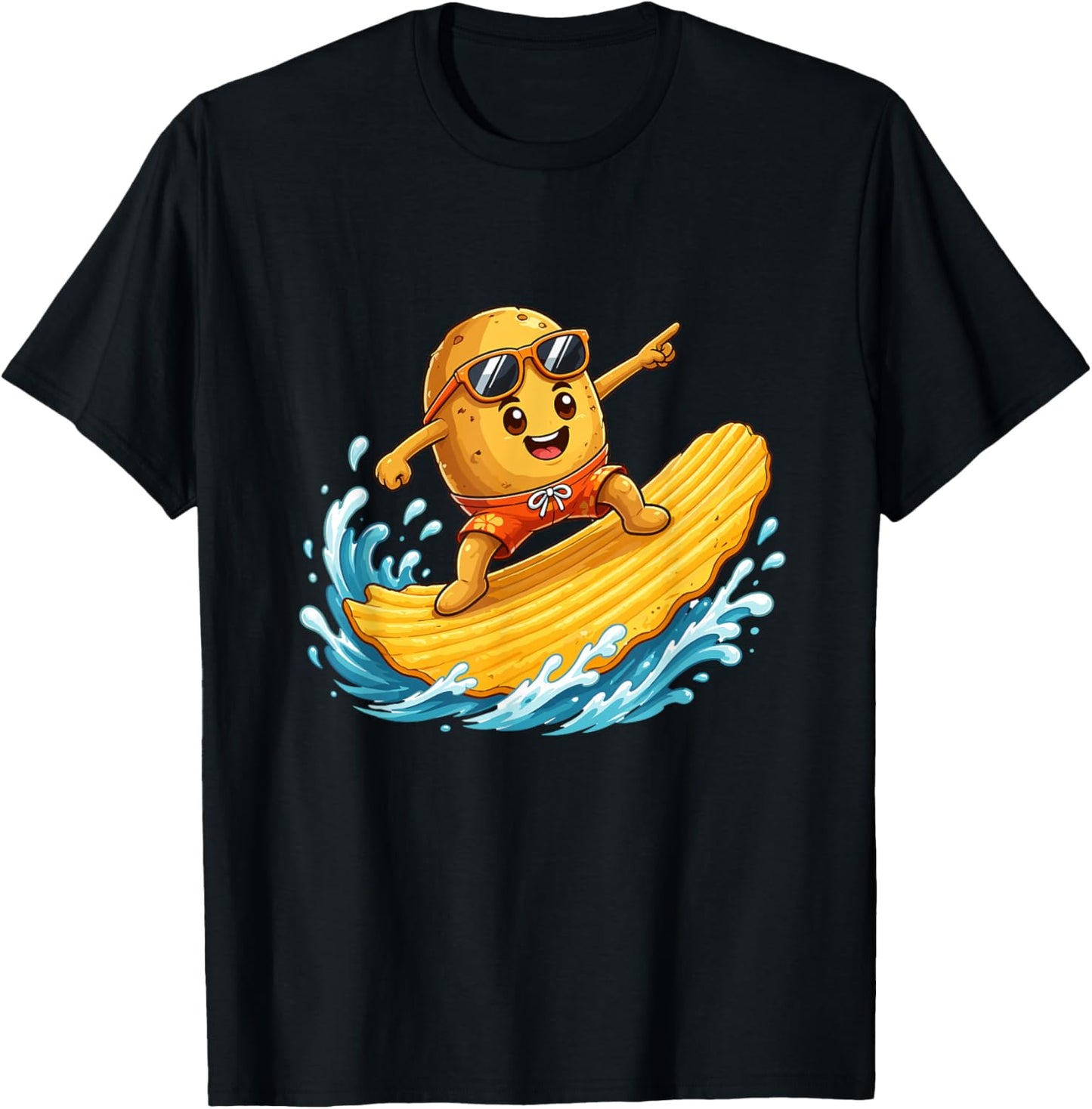 Surfing Potato Chip Wave Cool Sunglasses T-Shirt - T-Shirt | Black