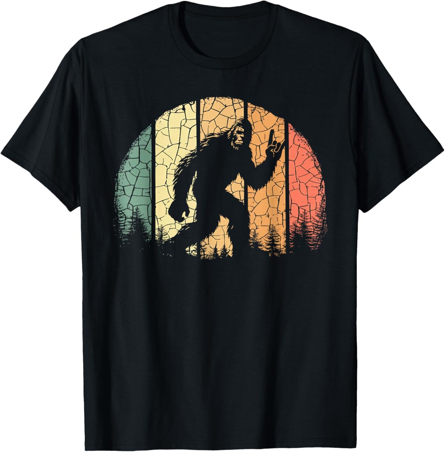 Vintage Bigfoot Lover Yeti Funny Sasquatch Rock On Forest T-Shirt - T-Shirt | Black