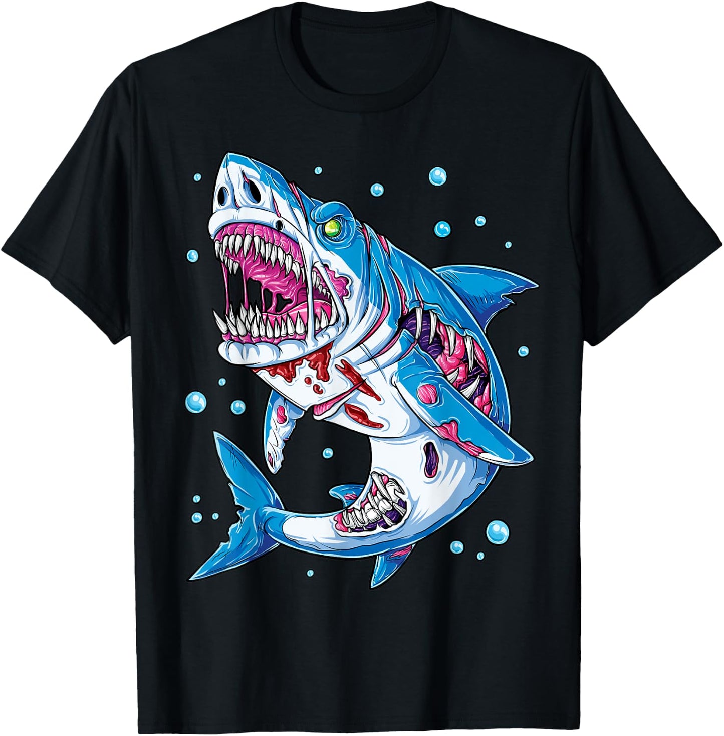 Shark Zombie Halloween Boys Men Skeleton Skull Rib Cage T-Shirt - T-Shirt | Black
