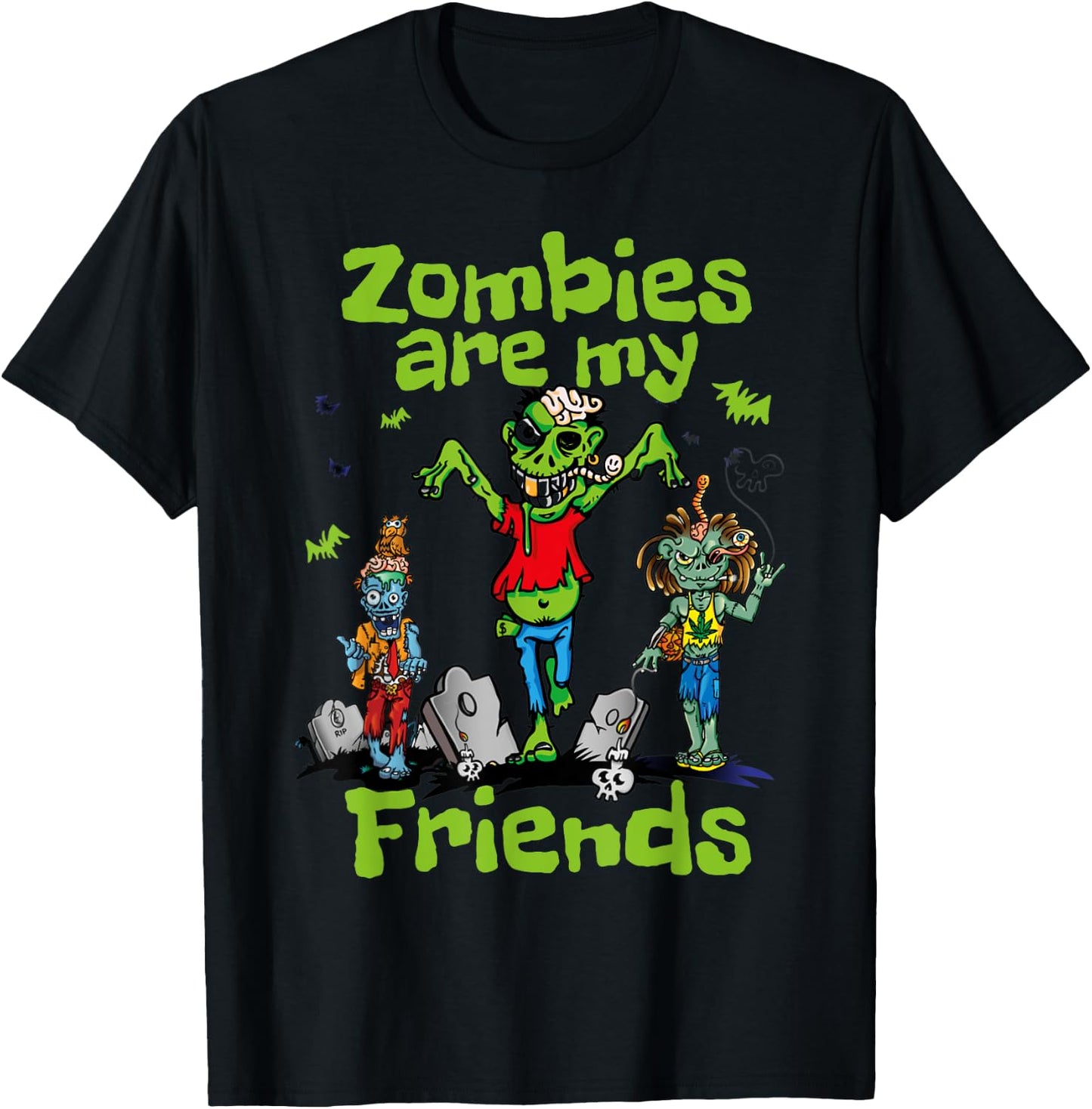 Zombies Are My Friends Spooky Undead Halloween BFF T-Shirt - T-Shirt | Black
