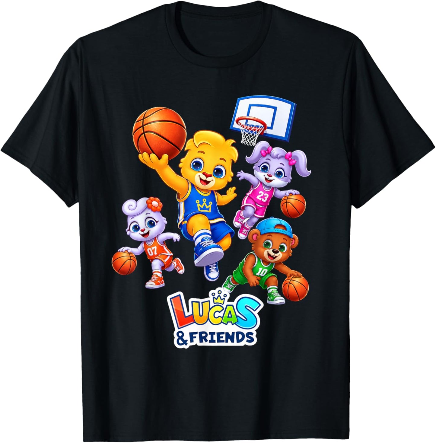 Lucas & Friends Kids Basketball Team Characters Sports T-Shirt - T-Shirt | Black