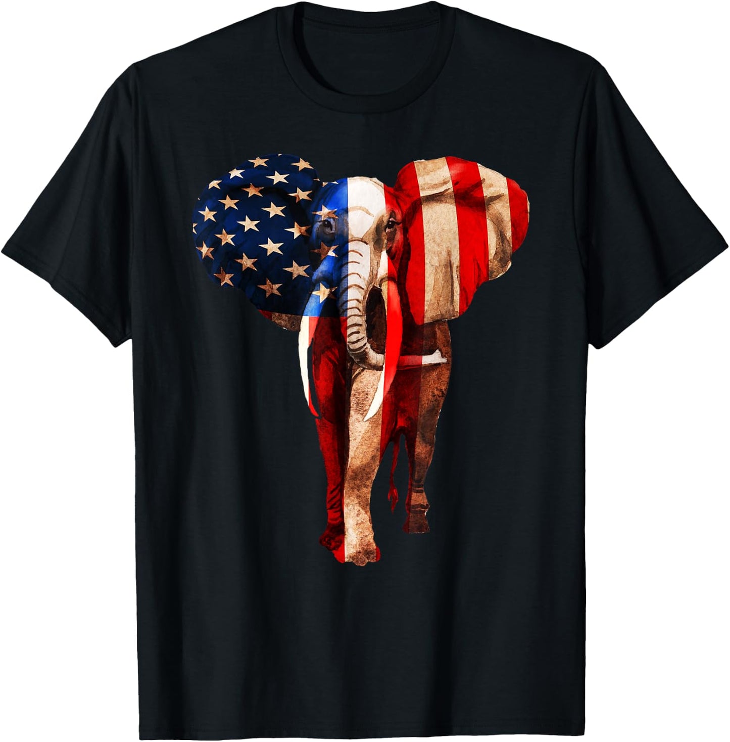 July 4th USA American Flag - African Elephant T-Shirt - T-Shirt | Black