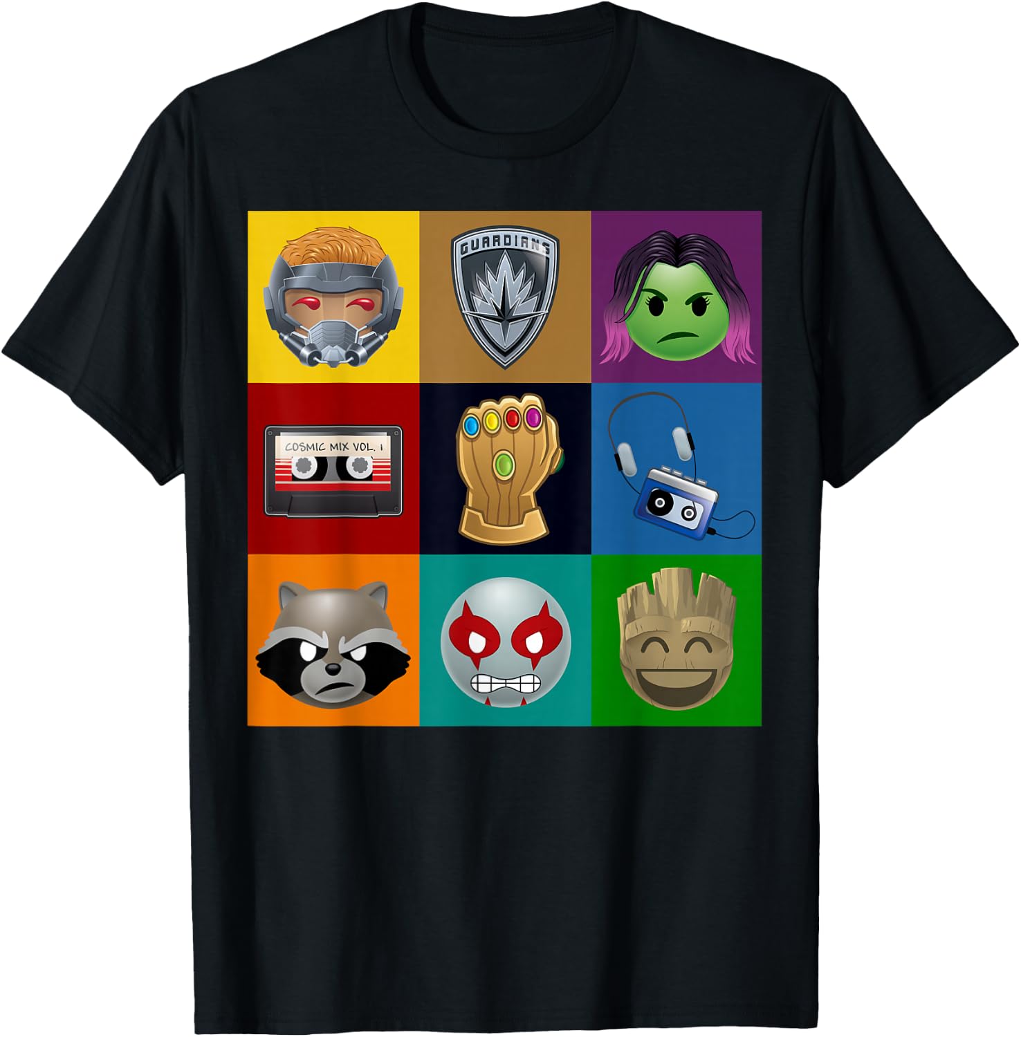 Marvel Guardians of The Galaxy Emoticon Graphic Small T-Shirt - T-Shirt | Black