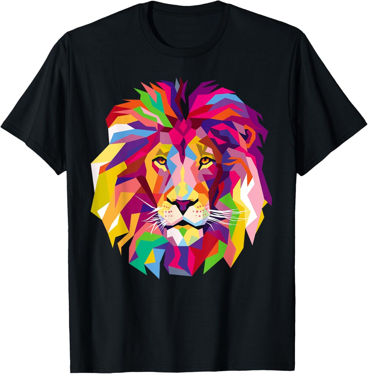 Elegant, Cool Lion Head with Bright Colorful T-Shirt - T-Shirt | Black