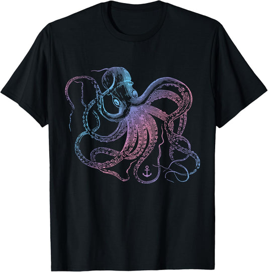 Octopus Shirt Cool Vintage Marine Biologist Ocean Sea Life 1 T-Shirt - T-Shirt | Black